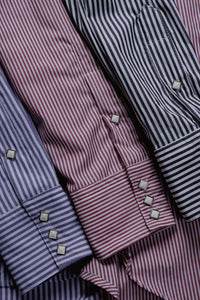 Men's Fine Black Stripe Western Shirt by Rockmount Ranch Wear with snap button shirt cuffs and sawtooth pocket