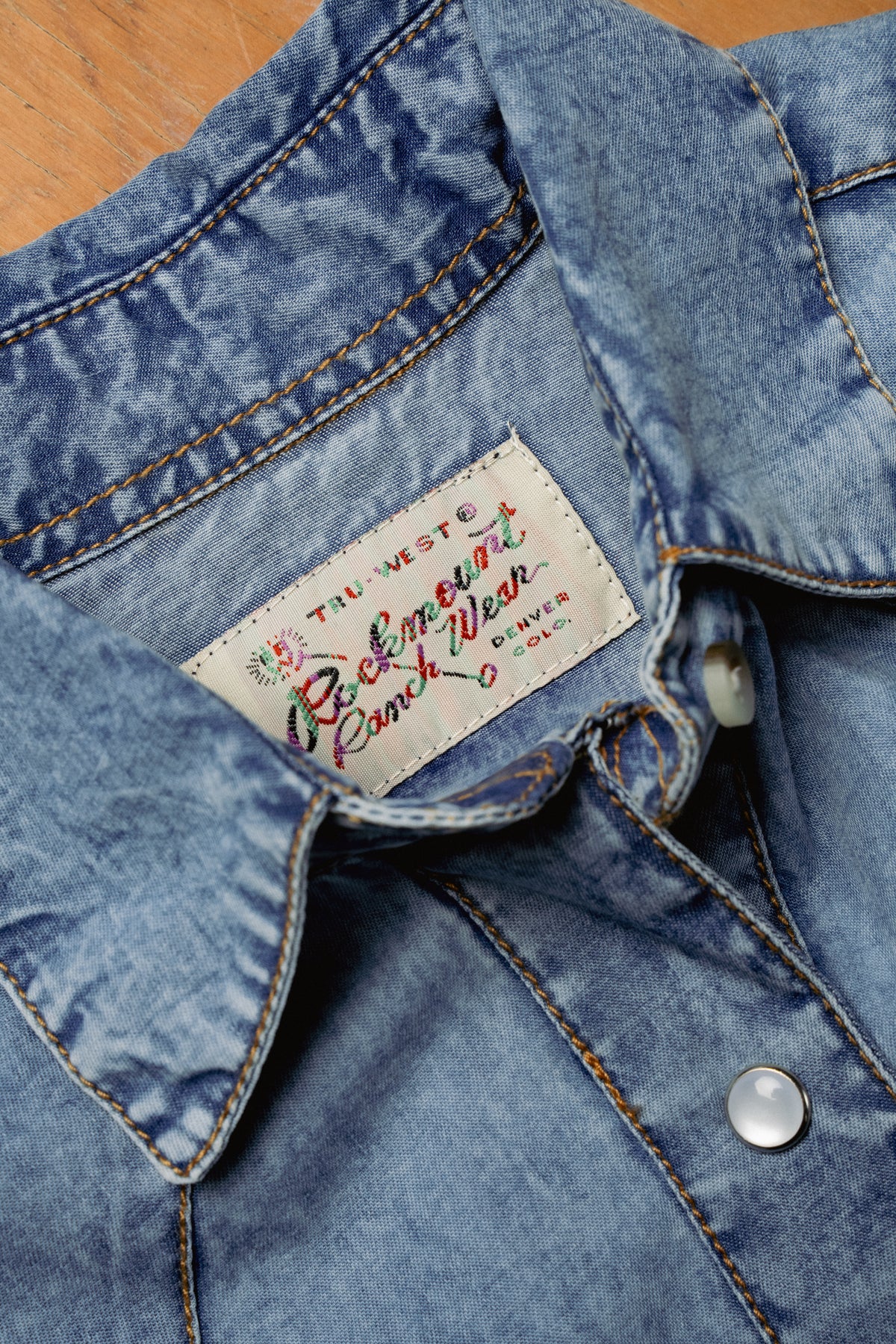 Women's Stonewashed Denim Classic Western Shirt by Rockmount Ranch Wear, vintage embroidered western shirt