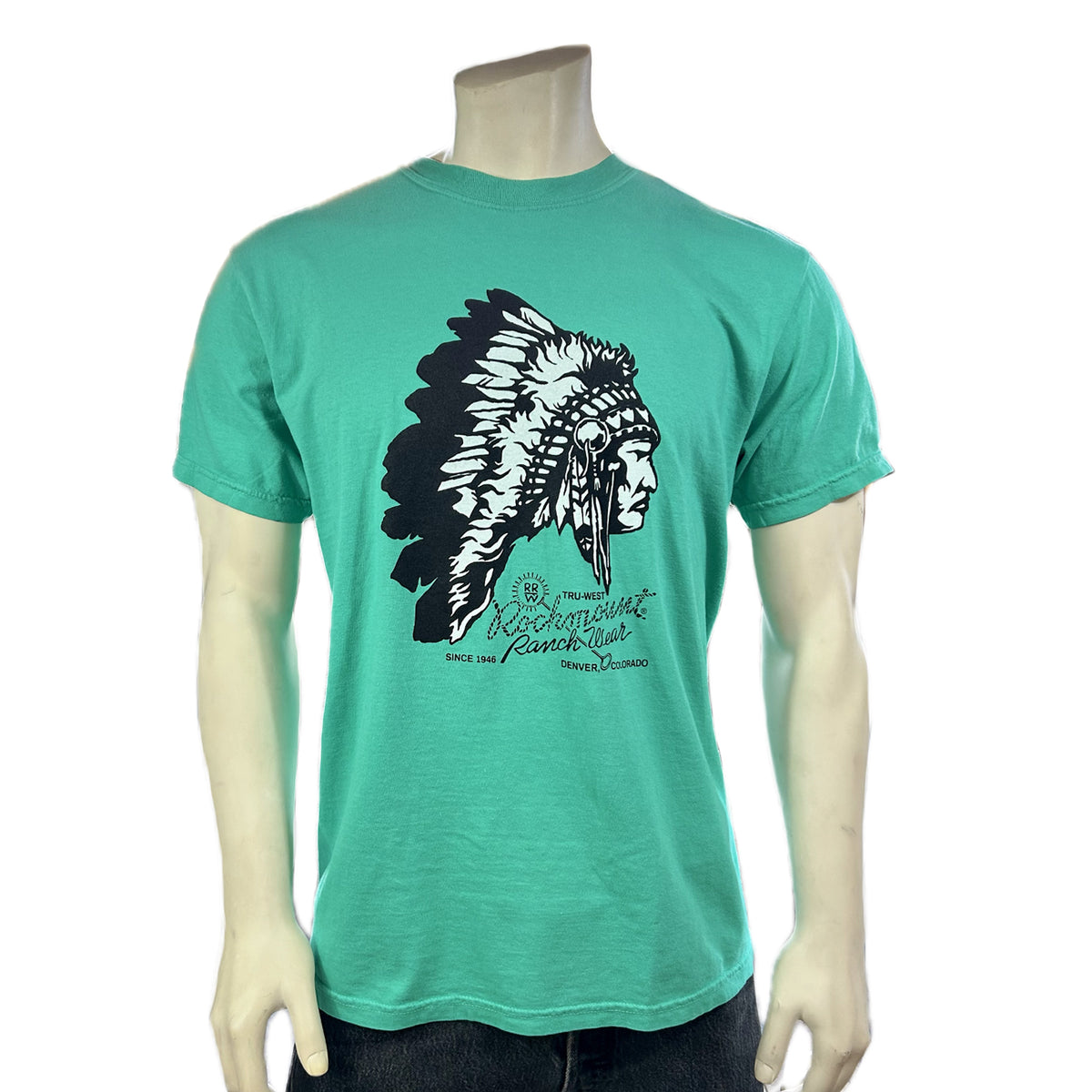 Men's Green 100 Cotton Chief Western T-Shirt by Rockmount Ranch Wear, vintage graphic print, short sleeve