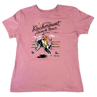 Women's Pink Rockmount Bronc Western T-Shirt by Rockmount Ranch Wear in vintage pink with western graphic print