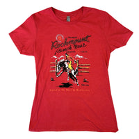 Women's Red Rockmount Bronc Western T Shirt by Rockmount Ranch Wear in vintage red with printed cowboy graphic