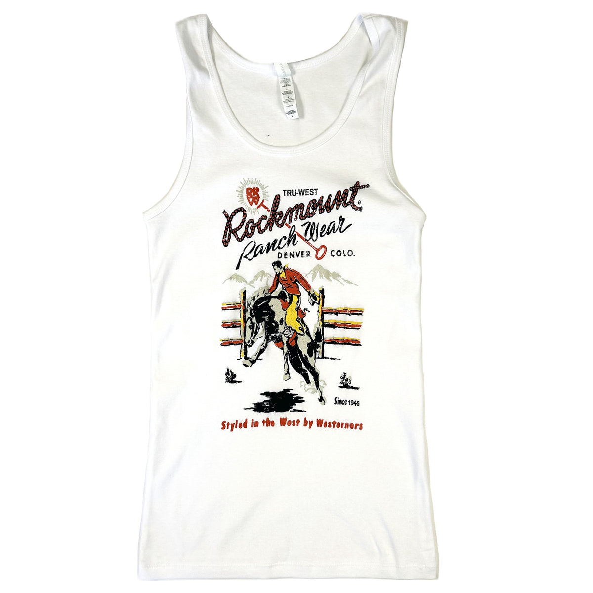 Women's Rockmount White Bronc 100 Cotton Western Tank Top by Rockmount Ranch Wear with ribbed cotton and graphic print