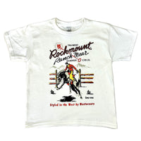 Kid's Rockmount White Bronc 100 Cotton Western T-Shirt by Rockmount Ranch Wear with printed cowboy graphic