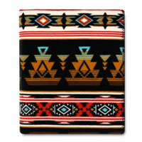 Native Pattern Fleece Western Blanket by Rockmount Ranch Wear in rust and black with blanket stitch hem