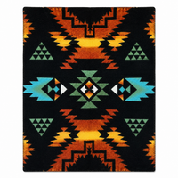Native Pattern Fleece Western Blanket Rockmount Ranch Wear in black with embroidered western style native motifs
