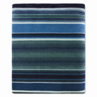 Striped Pattern Fleece Western Blanket in Blue Rockmount Ranch Wear with vintage fringe and blanket stitch hem