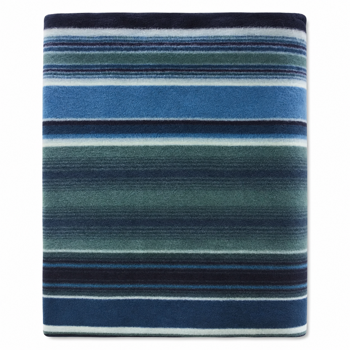Striped Pattern Fleece Western Blanket in Blue Rockmount Ranch Wear with vintage fringe and blanket stitch hem