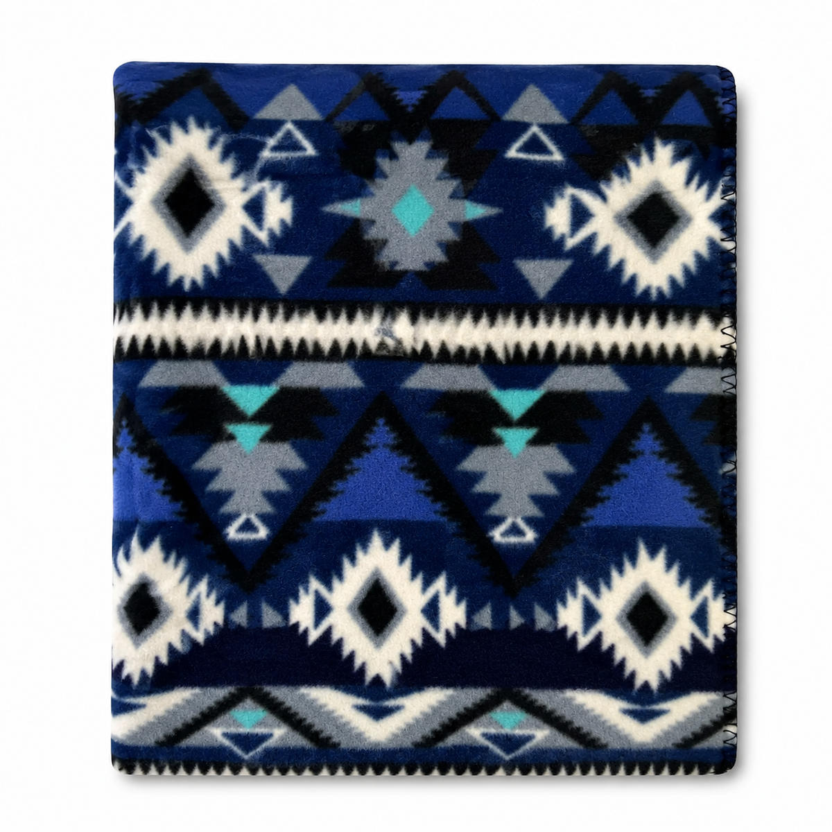 Native Pattern Fleece Western Blanket by Rockmount Ranch Wear in blue and black with fleece fringe hem