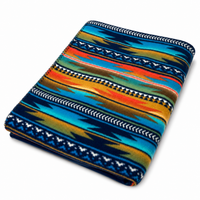 Native Serape Pattern Fleece Western Blanket by Rockmount Ranch Wear in vintage turquoise with blanket stitch hem