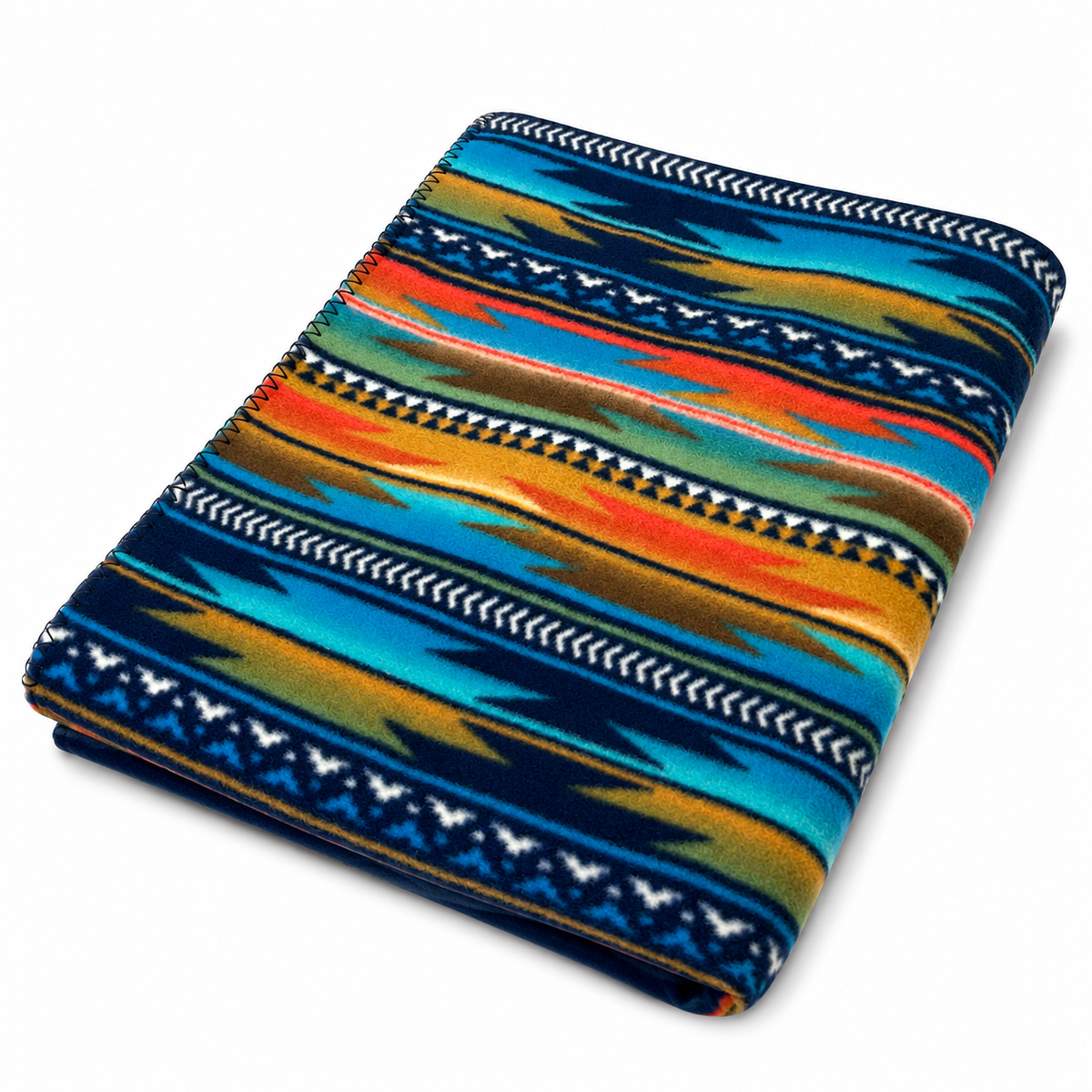 Native Serape Pattern Fleece Western Blanket by Rockmount Ranch Wear in vintage turquoise with blanket stitch hem
