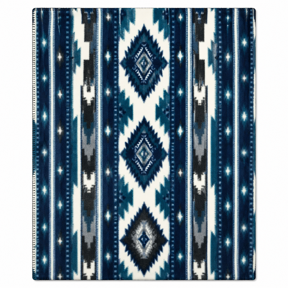 Native Pattern Fleece Western Blanket in Blue by Rockmount Ranch Wear with floral cactus fringe design