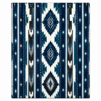 Native Pattern Fleece Western Blanket in Blue by Rockmount Ranch Wear with floral cactus fringe design