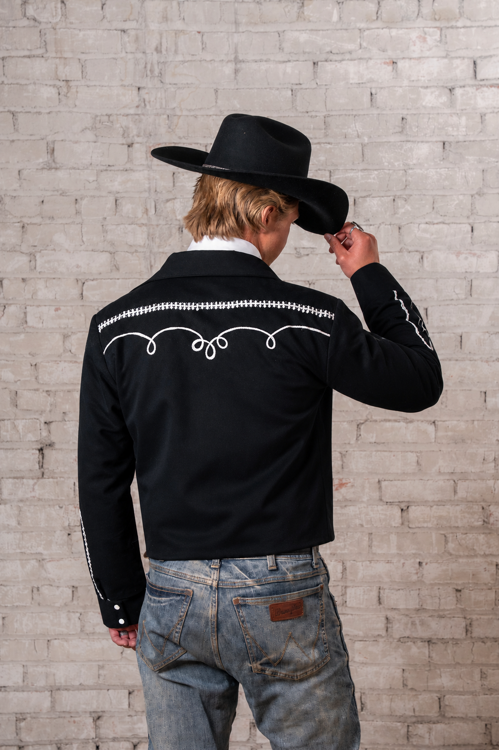 Men's Vintage Western Bolero Jacket with White Rope Embroidery by Rockmount Ranch Wear, genuine chain-stitch