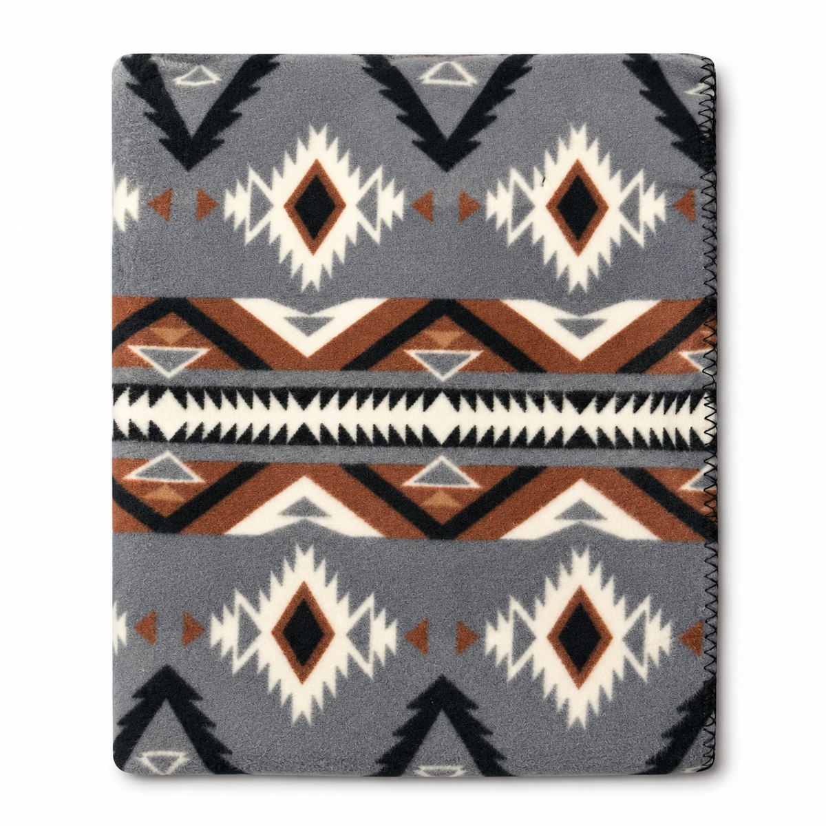 Rockmount Ranch Wear vintage fleece western blanket with fringe, floral and embroidered pattern in grey and brown