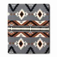 Rockmount Ranch Wear vintage fleece western blanket with fringe, floral and embroidered pattern in grey and brown