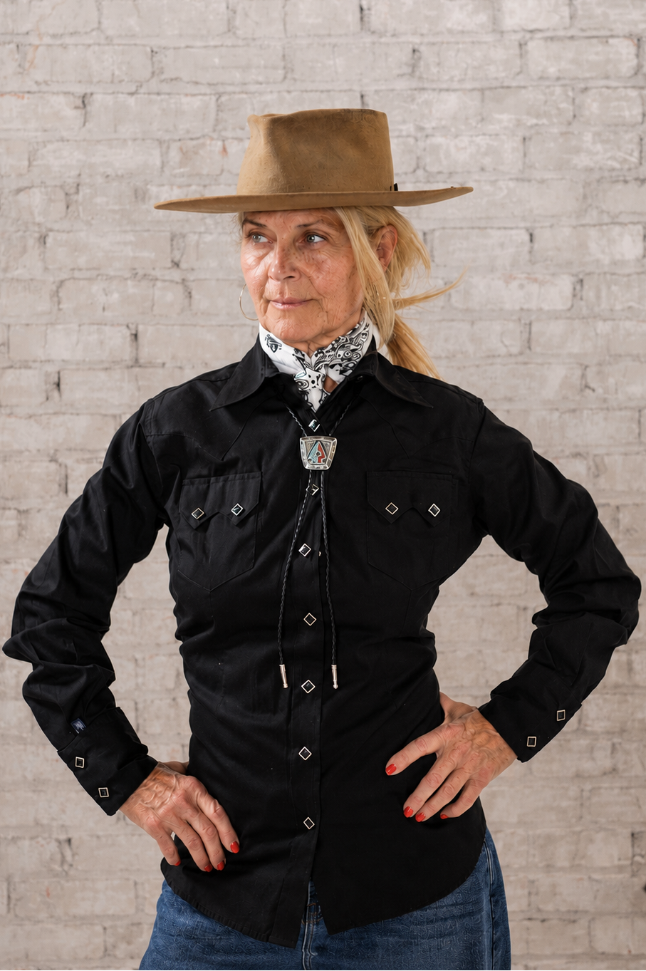 Women's Classic Pima Cotton Solid Black Western Shirt by Rockmount Ranch Wear with diamond snaps