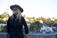Women's Classic Pima Cotton Solid Black Western Shirt by Rockmount Ranch Wear with diamond snaps