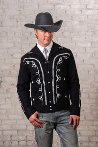 Men's Vintage Western Bolero Jacket with White Rope Embroidery by Rockmount Ranch Wear, western wear