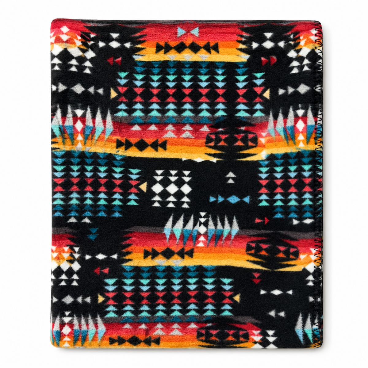 Native Pattern Fleece Western Blanket by Rockmount Ranch Wear in black with vintage fringe and floral embroidery