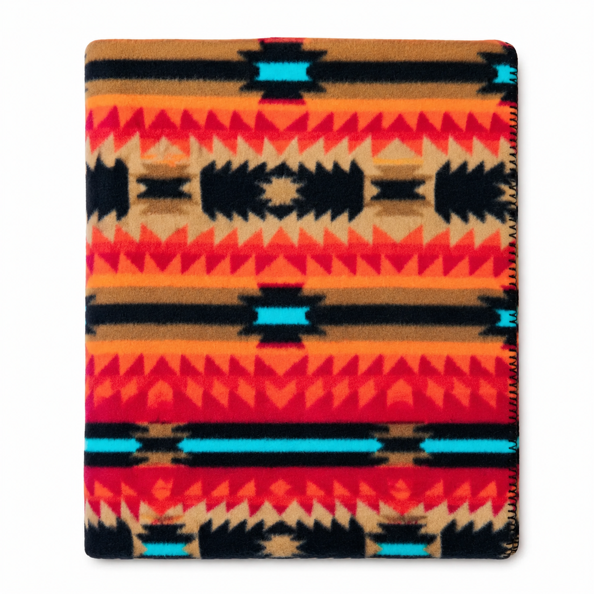 Native Pattern Fleece Western Blanket by Rockmount Ranch Wear in vintage orange with southwestern fringe design