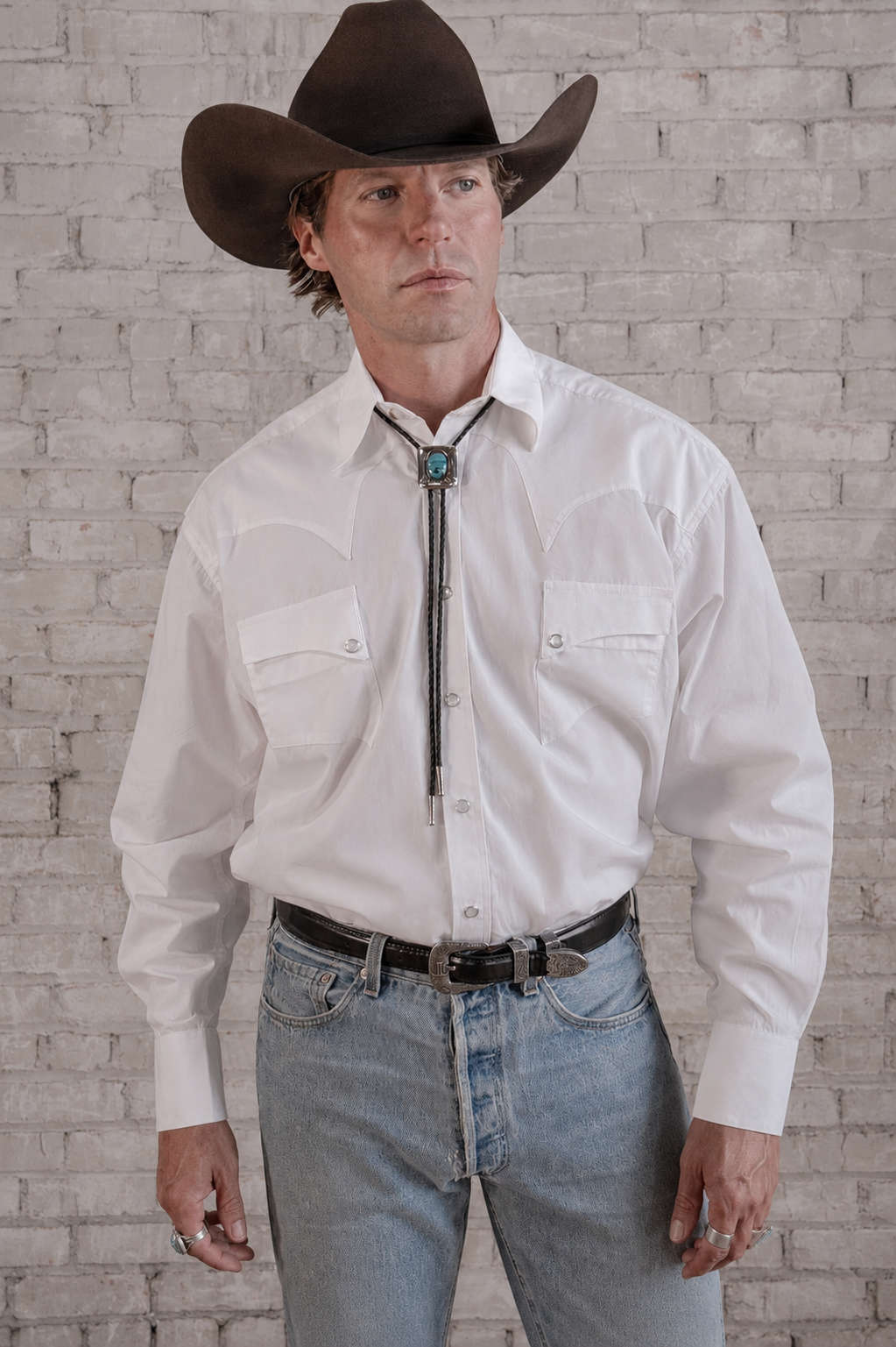 Men's White Quarter Horse Pima Cotton Western Shirt by Rockmount Ranch Wear with round snaps