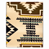 Rockmount Ranch Wear Native Pattern Fleece Western Blanket in tan and brown with blanket stitch hem