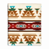 Native Pattern Fleece Western Blanket by Rockmount Ranch Wear in vintage tan and red with fringe trim