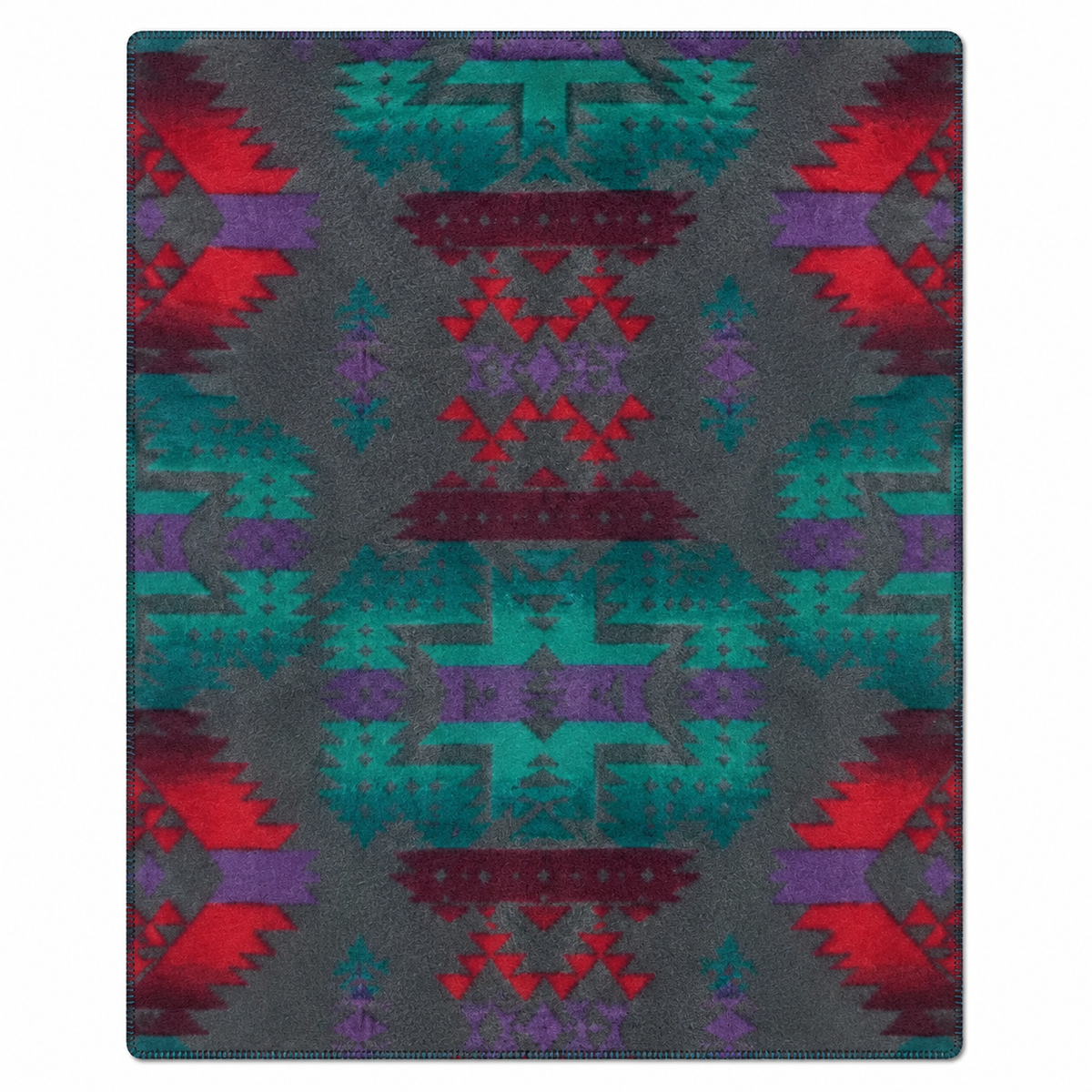 Native Pattern Fleece Western Blanket by Rockmount Ranch Wear in vintage grey with blanket stitch hem