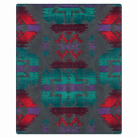 Native Pattern Fleece Western Blanket by Rockmount Ranch Wear in vintage grey with blanket stitch hem