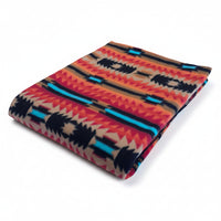 Native Pattern Fleece Western Blanket in Orange by Rockmount Ranch Wear, fleece western blanket with blanket-stitch hem