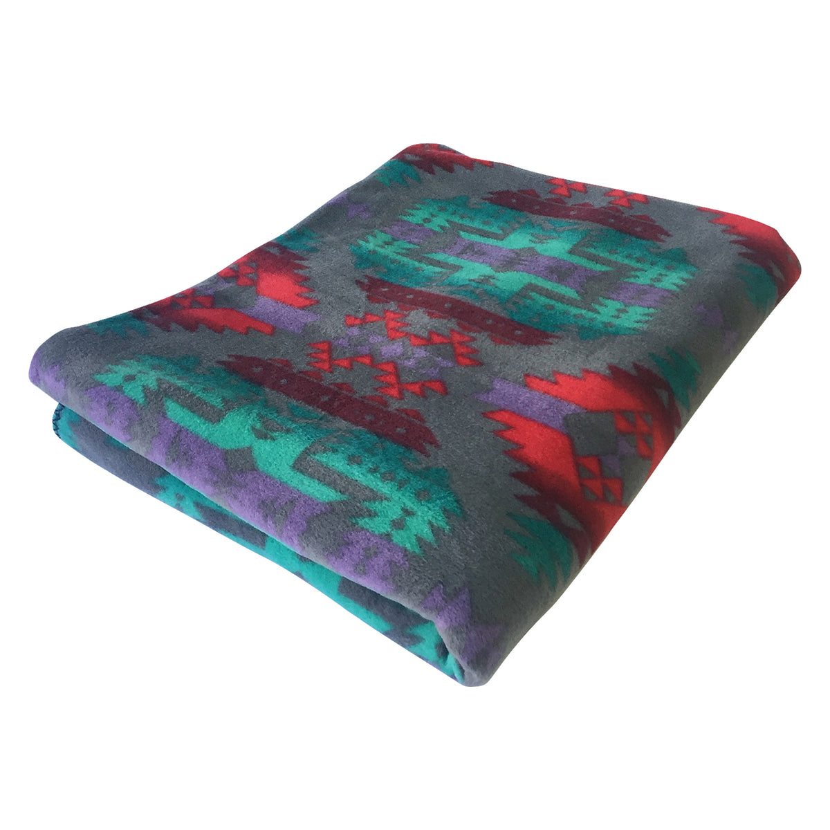 Native Pattern Fleece Western Blanket in Grey by Rockmount Ranch Wear with embroidered floral cactus design
