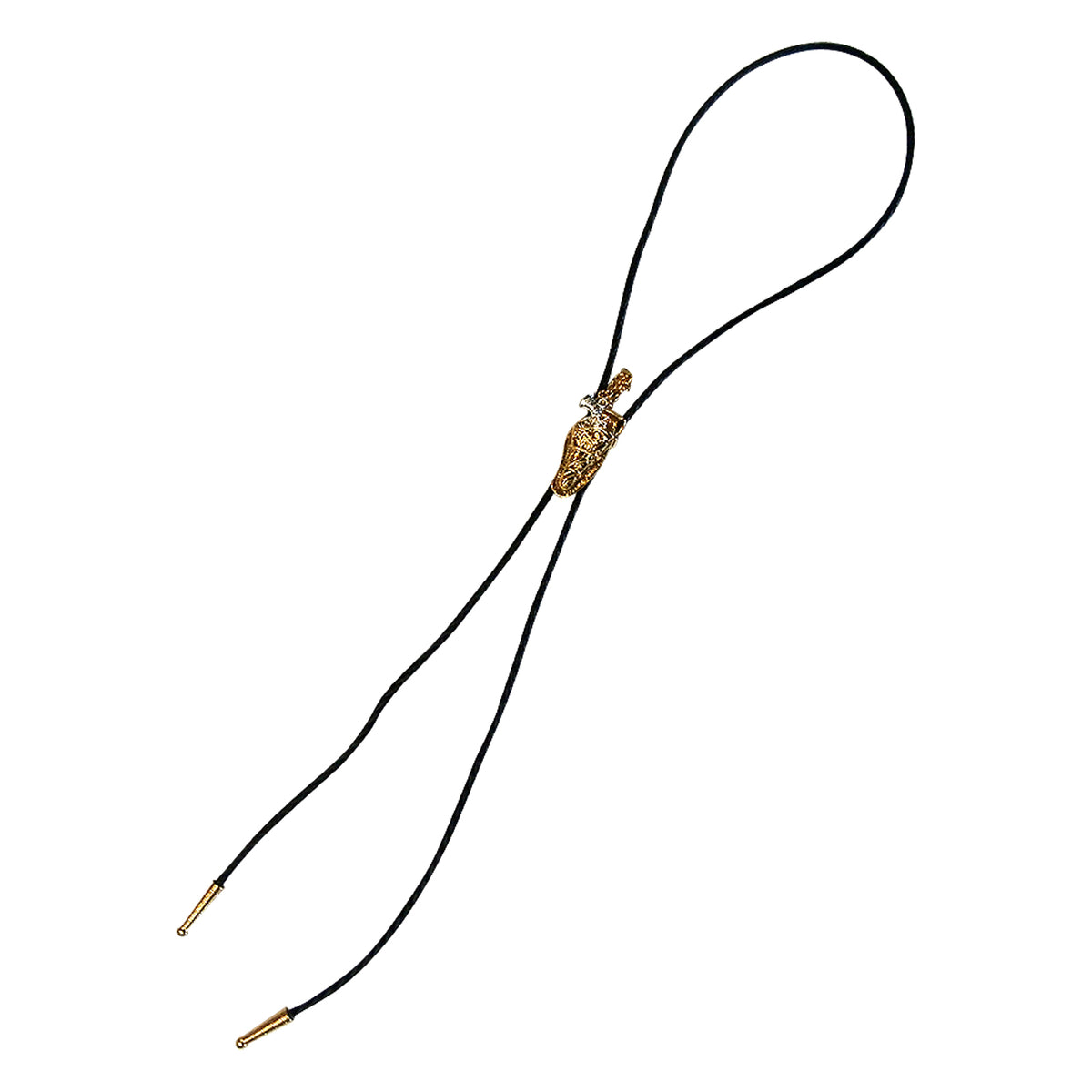 Gold Six-Shooter Pistol with Holster Western Bolo Tie by Rockmount Ranch Wear, vintage leatherette cord
