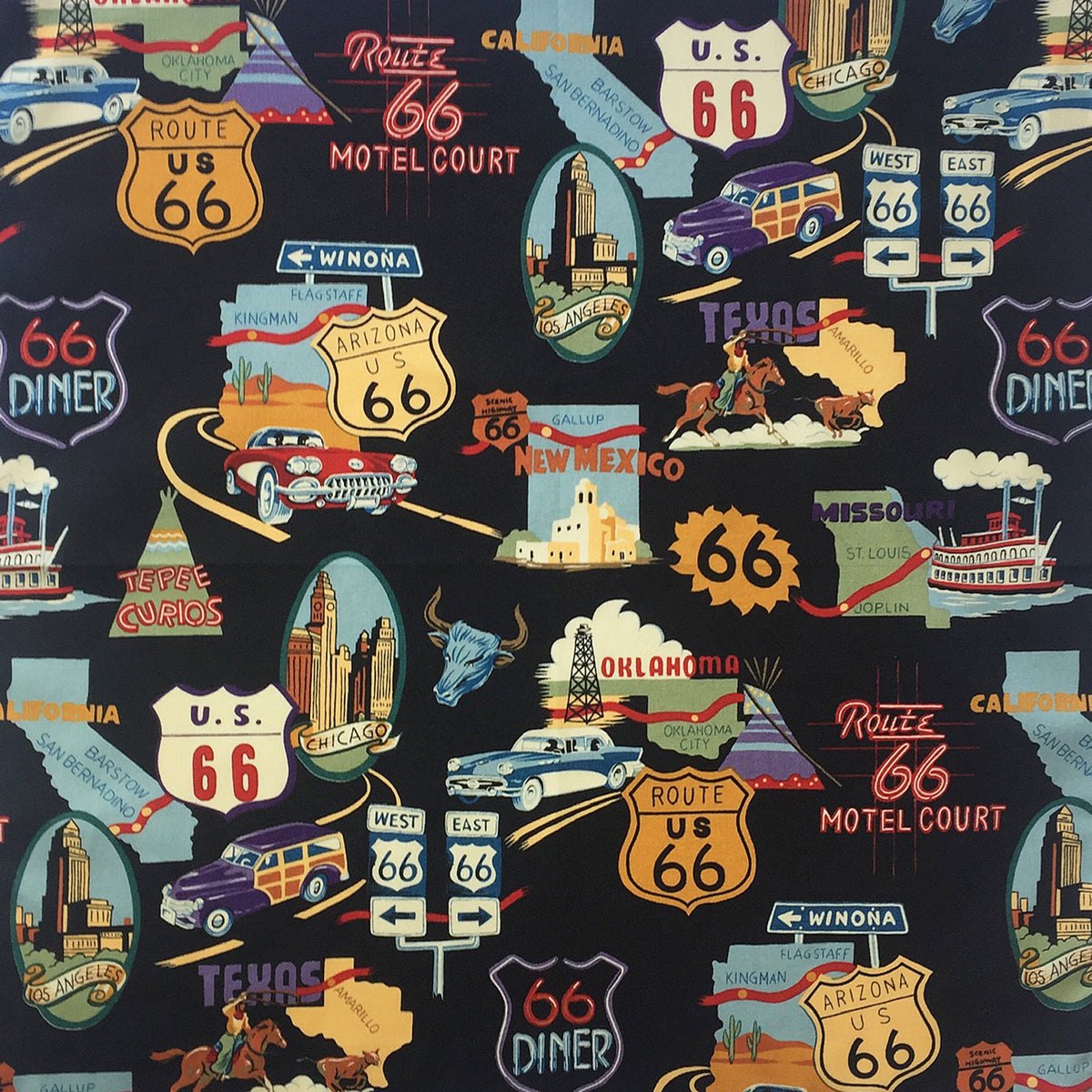Men's Route 66 Print Short Sleeve Western Shirt in Black by Rockmount Ranch Wear, vintage print