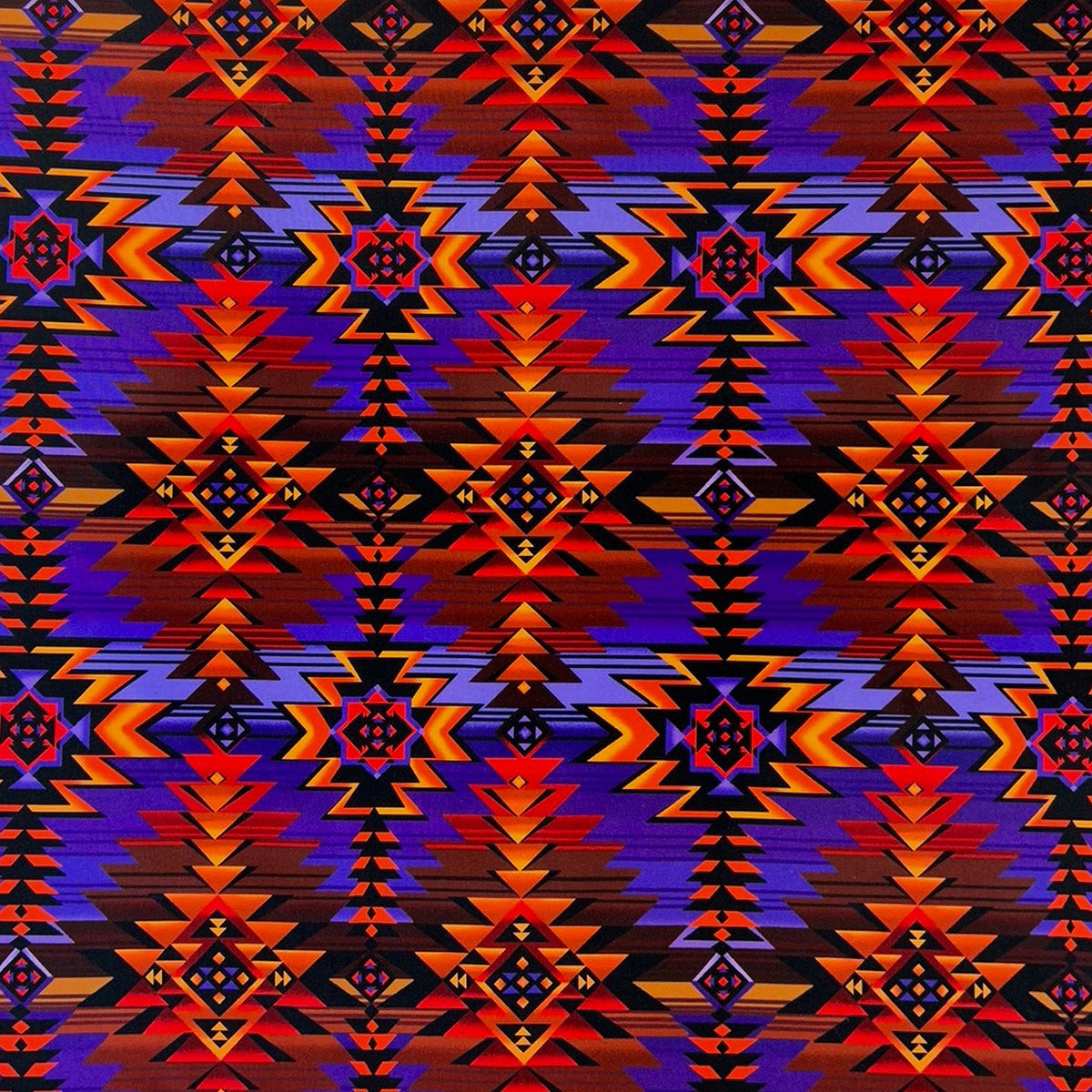Native American Inspired Print Western Cotton Bandana in purple and rust with floral fringe, Rockmount Ranch Wear
