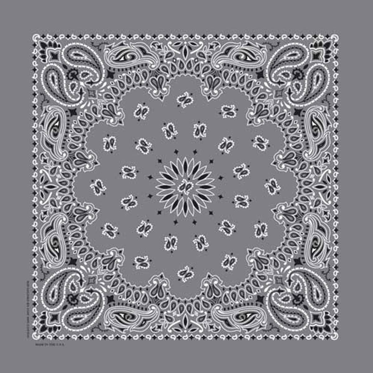 Paisley Western Cotton Bandana in Grey by Rockmount Ranch Wear with vintage floral fringe embroidery