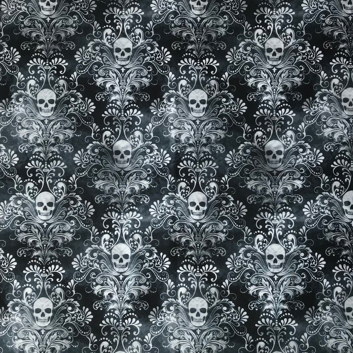 Charcoal Skulls Western Cotton Bandana in black and grey by Rockmount Ranch Wear, vintage western skull print