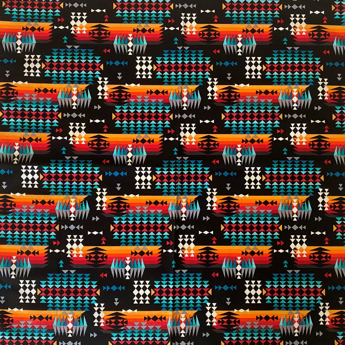 Native American Inspired Print Western Cotton Bandana in Black by Rockmount Ranch Wear, vintage western wear