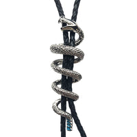 Silver Rattlesnake with Turquoise Enamel Western Bolo Tie by Rockmount Ranch Wear, leatherette cord