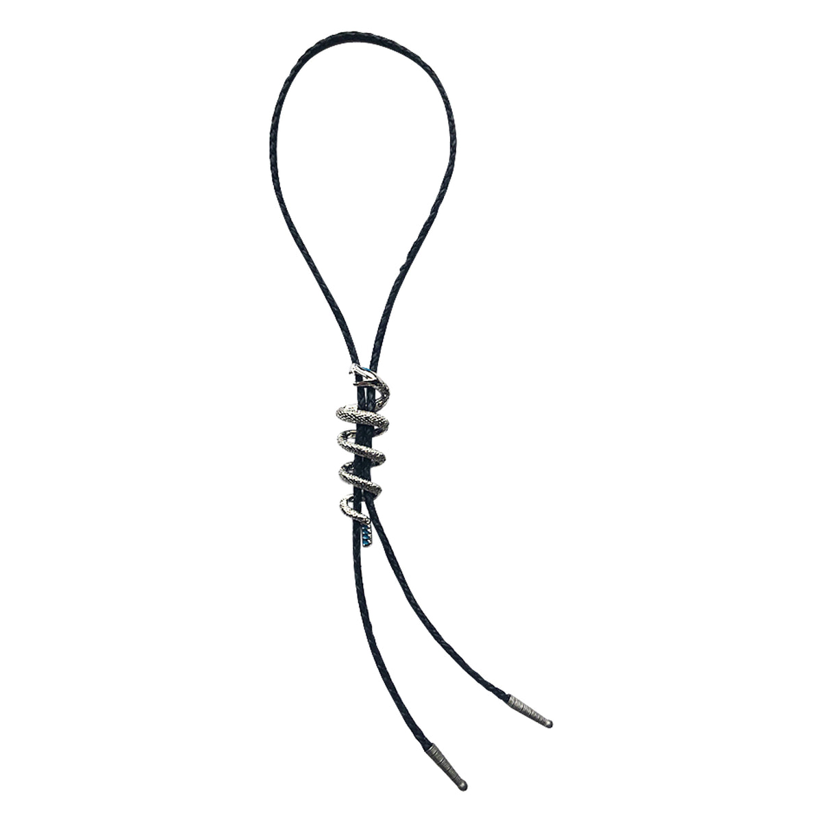 Silver Rattlesnake with Turquoise Enamel Western Bolo Tie by Rockmount Ranch Wear with leatherette cord