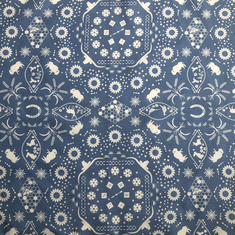 Bison Print Western Cotton Bandana in Blue by Rockmount Ranch Wear with skull print bandana design