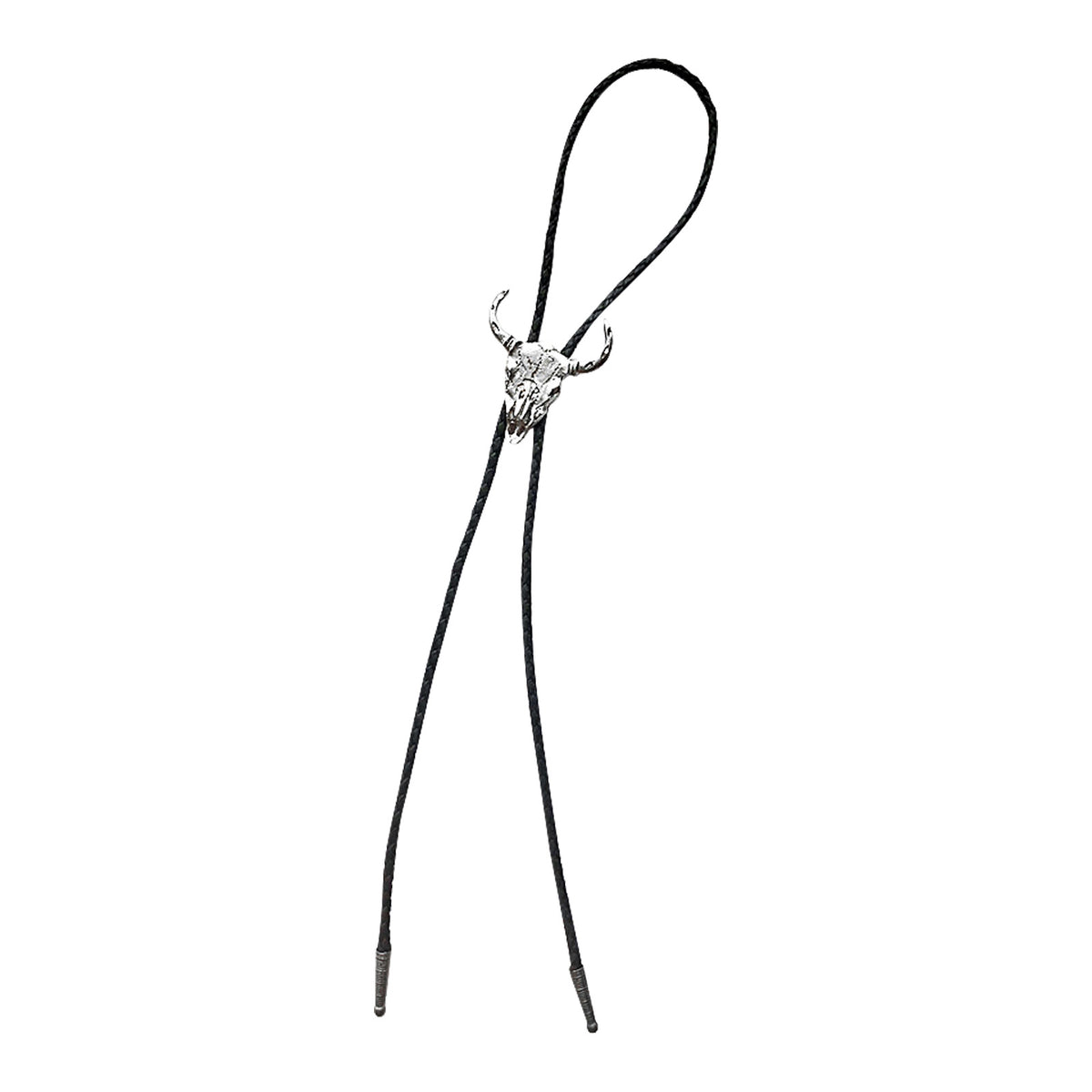 Silver Bison Skull Western Bolo Tie by Rockmount Ranch Wear with leatherette cord and skull motif bolo tie