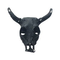 Charcoal Black Steer Skull Western Bolo Tie by Rockmount Ranch Wear with steer skull design and leatherette cord