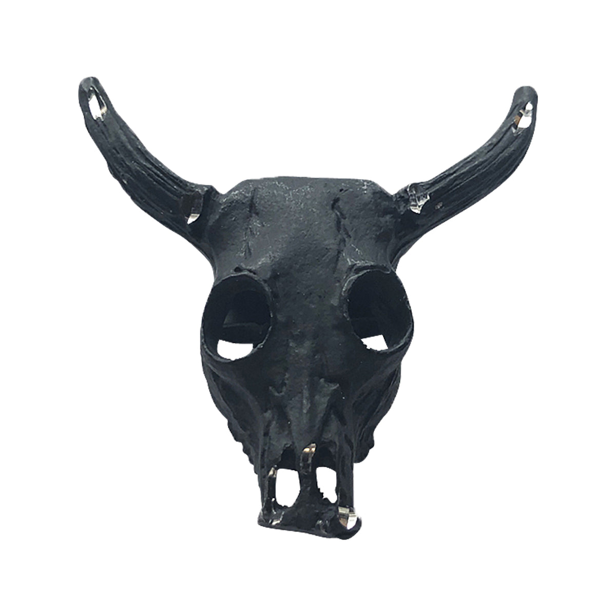Charcoal Black Steer Skull Western Bolo Tie by Rockmount Ranch Wear with steer skull design and leatherette cord
