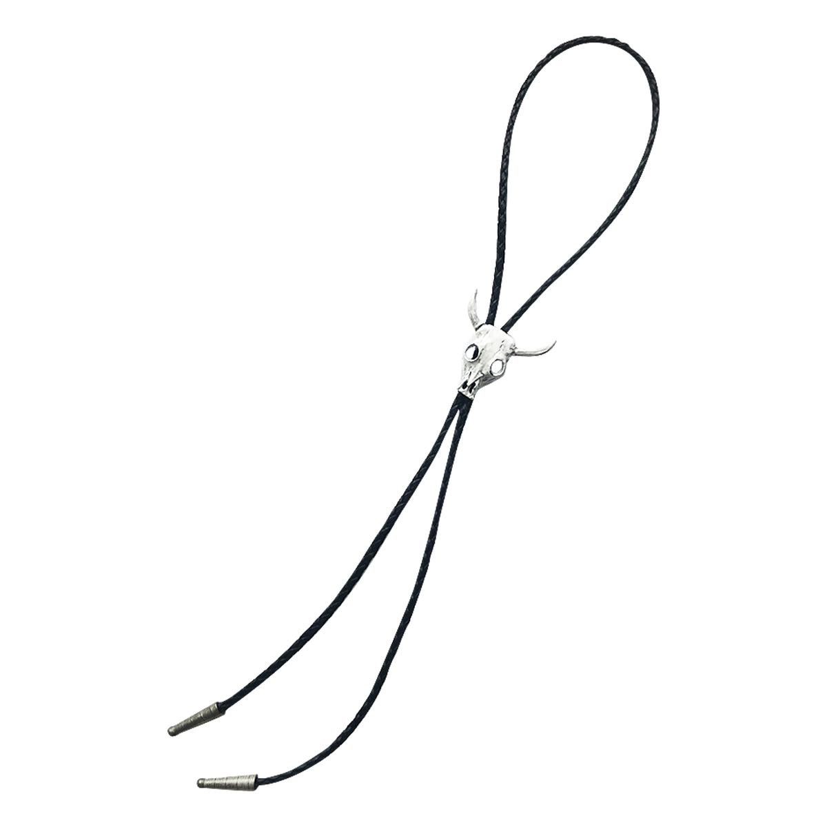 Ivory White Steer Skull Western Bolo Tie by Rockmount Ranch Wear with steer skull motif and leatherette cord