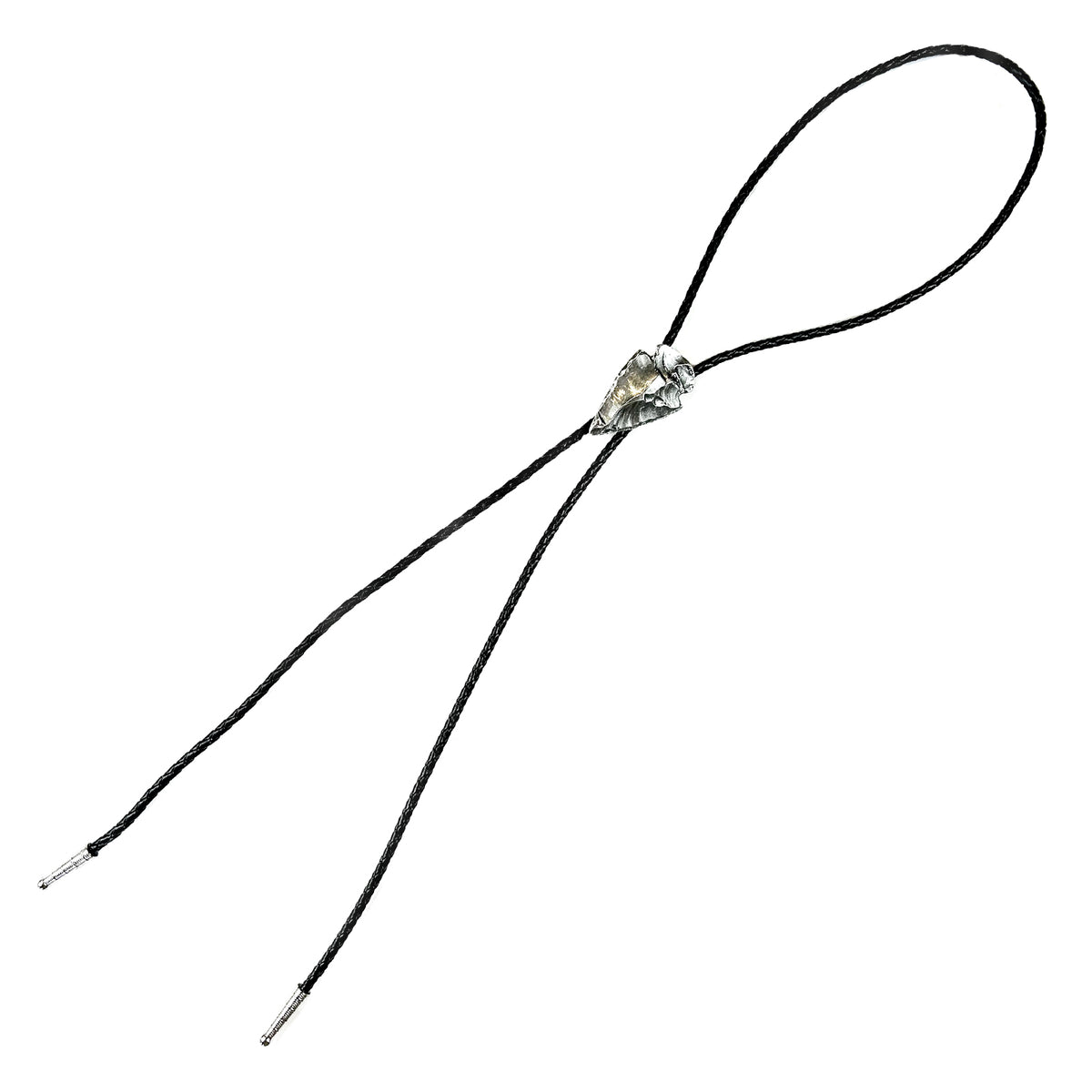 Carved Arrowhead Western Bolo Tie by Rockmount Ranch Wear with black leatherette cord and silver snap clasp