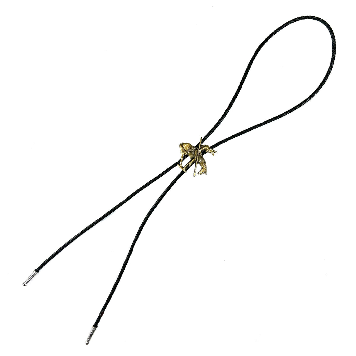 Brass End of Trail Western Bolo Tie by Rockmount Ranch Wear with leatherette cord and brass bolo tie tip