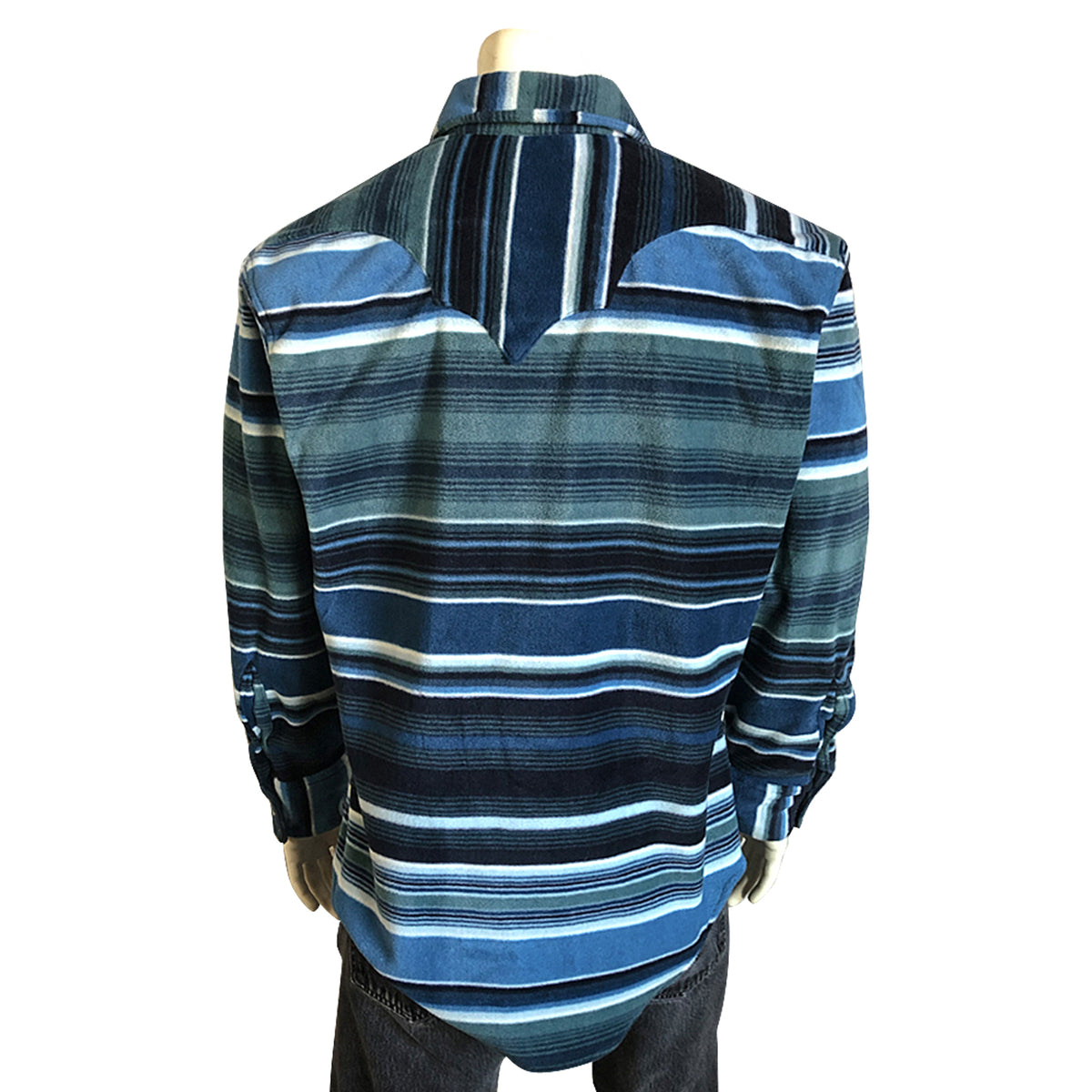 Men's Serape Pattern Fleece Western Shirt in Blue and Navy Rockmount Ranch Wear with diamond snap front
