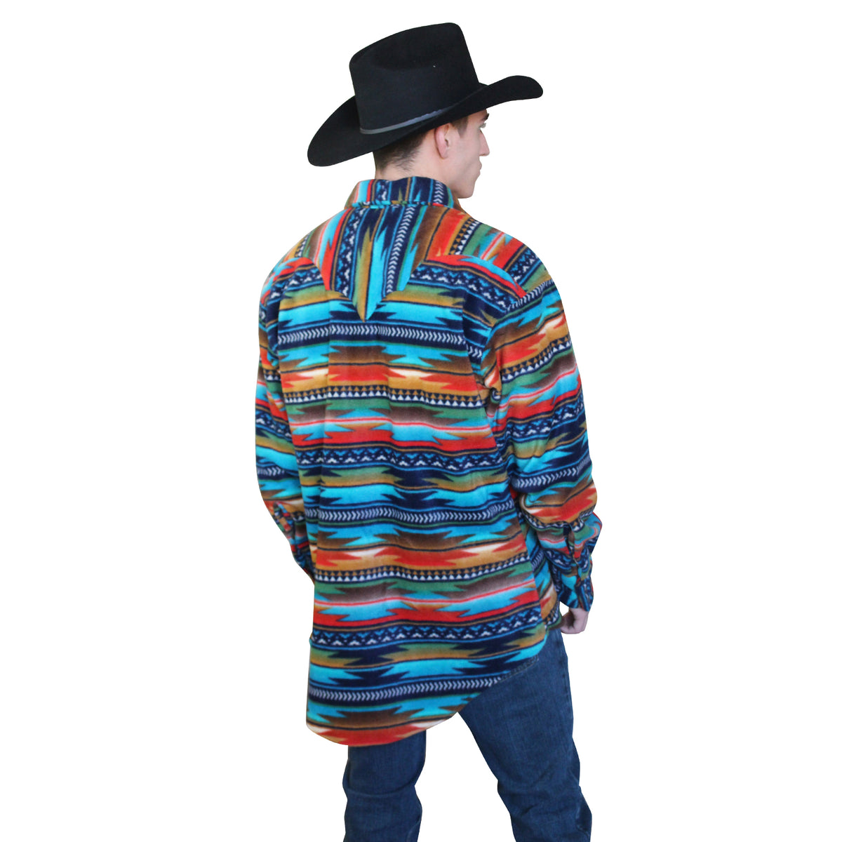 Men's Serape Pattern Fleece Western Shirt Rockmount Ranch Wear in vintage multicolor with all-poly fleece
