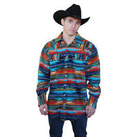 Men's Serape Pattern Fleece Western Shirt Rockmount Ranch Wear in vintage multicolor with sawtooth pocket and snap front