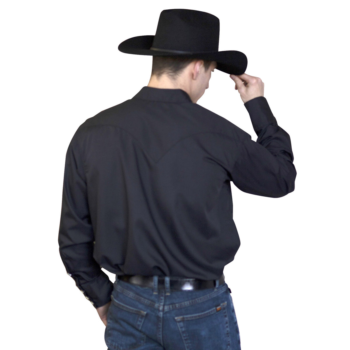 Men's Slim Fit Black Cotton Blend Western Shirt by Rockmount Ranch Wear, diamond snap front closure